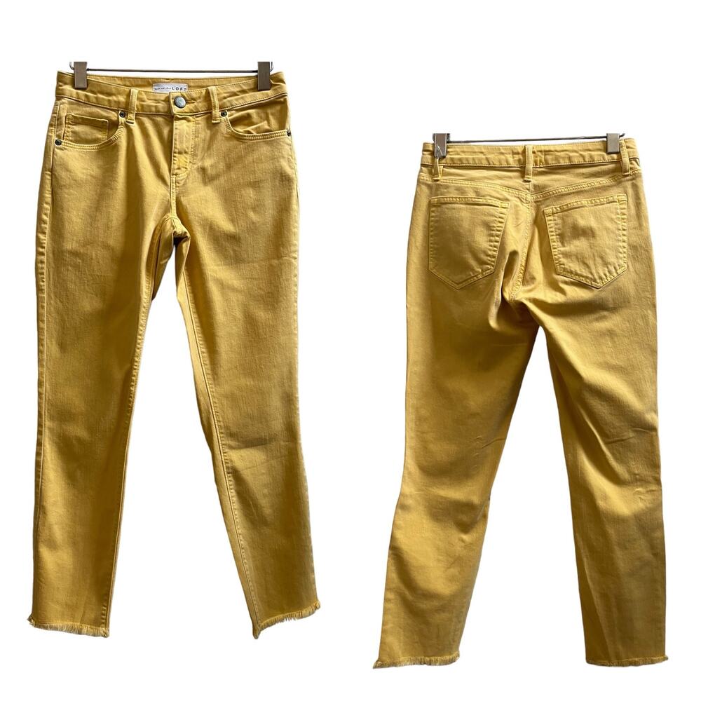 Loft Size 25 Yellow Weather Look Curvy Skinny Raw Hem Crop Jean 26 Inch Inseam - Picture 2 of 12